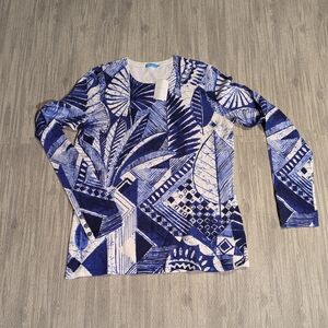 NWT J. McLaughlin Light weight Scoop Sweater| Blue & White | Size‎ S